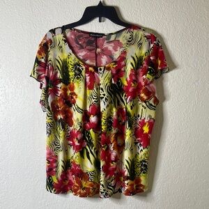 Vibrant Floral Blouse with Red and Yellow Accents